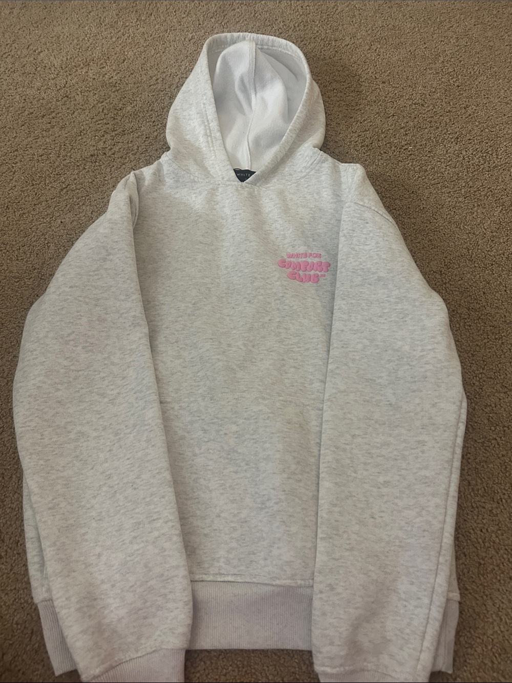 Grey white fox hoodie w pink letters